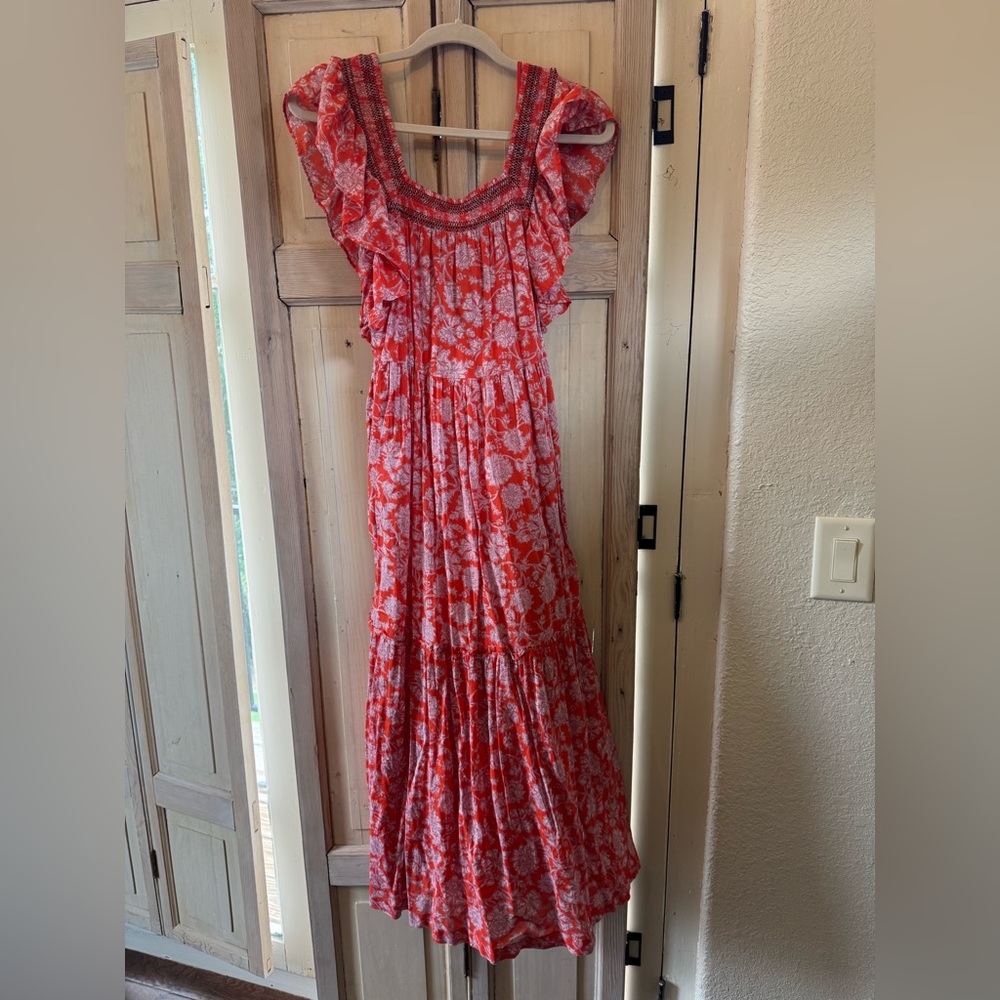 Free People Coral Floral Tiered Maxi Dress